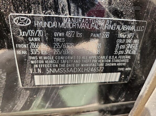 5NMS53ADXLH246572 2020 HYUNDAI SANTA Black სალონის 360-გრადუსიანი ხედი
