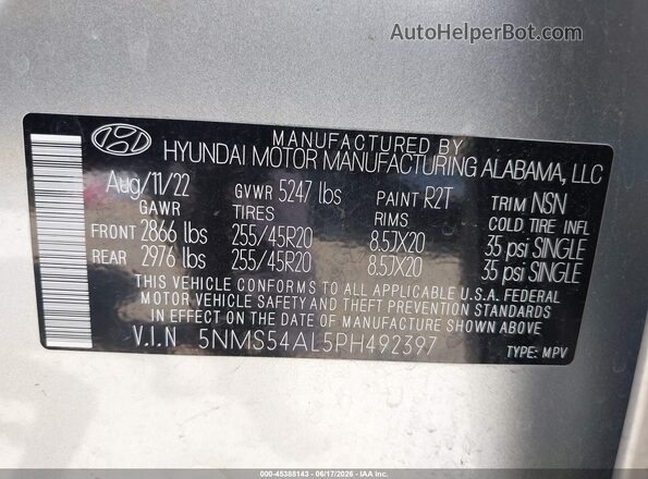 5NMS54AL5PH492397 2023 HYUNDAI SANTA FE Silver Շարժիչի բաժամունքի տեսք