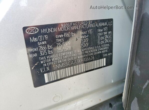 5NMS5CAA3KH106626 2019 HYUNDAI SANTA Silver 
