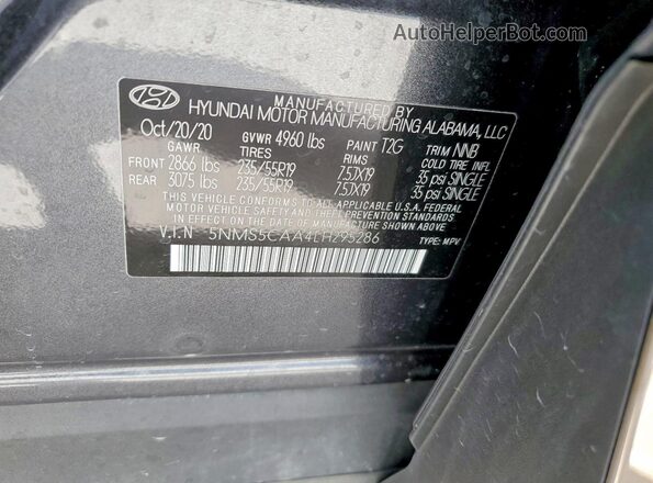 5NMS5CAA4LH295286 2020 HYUNDAI SANTA Gray Շարժիչի բաժամունքի տեսք