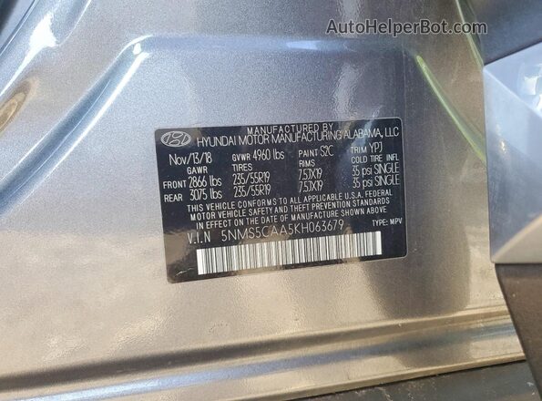 5NMS5CAA5KH063679 2019 HYUNDAI SANTA Gray 