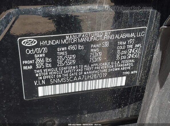 5NMS5CAA7LH287019 2020 HYUNDAI SANTA FE Черный Вид подкапотного пространства
