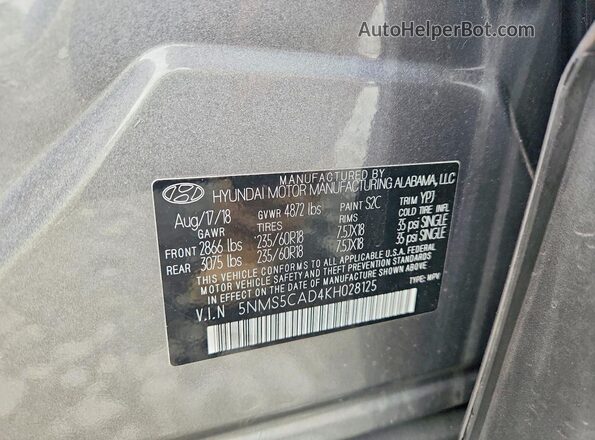 5NMS5CAD4KH028125 2019 HYUNDAI SANTA Gray 