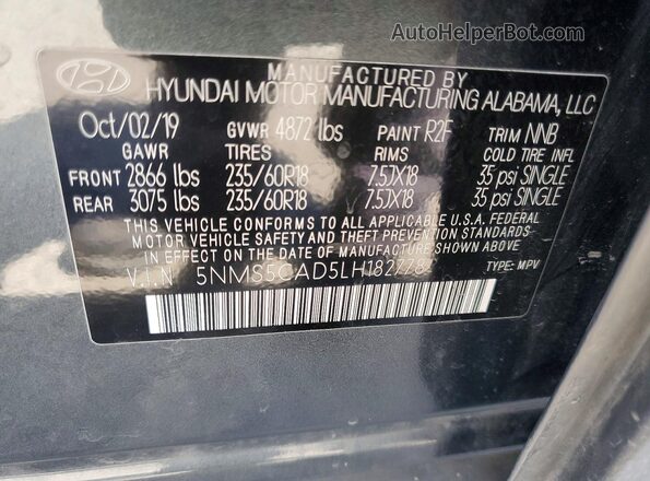 5NMS5CAD5LH182778 2020 HYUNDAI SANTA Gray Vista interior de 360 grados