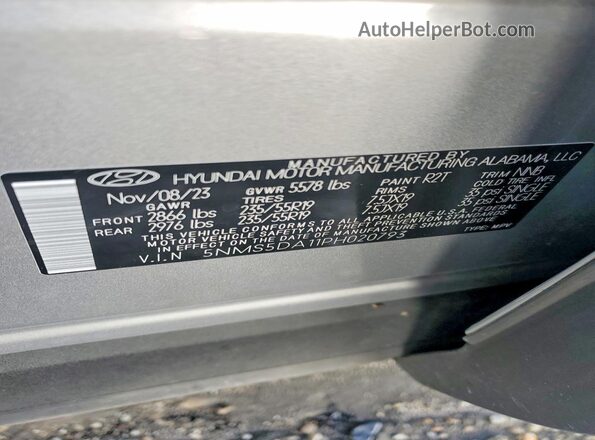 5NMS5DA11PH020793 2023 HYUNDAI SANTA Серый Вид наклейки с VIN-кодом