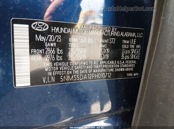 5NMS5DA12PH010712 2023 HYUNDAI SANTA FE HYBRID Blue Widok komory silnika