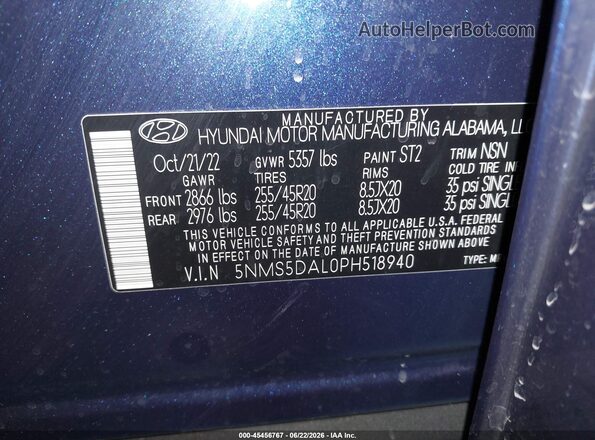 5NMS5DAL0PH518940 2023 HYUNDAI SANTA FE Blue Engine compartment view