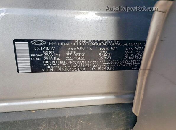 5NMS5DAL2PH514954 2023 HYUNDAI SANTA Silver VIN sticker view