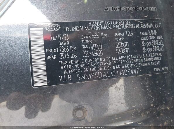 5NMS5DAL3PH603447 2023 HYUNDAI SANTA FE Gray ძრავის განყოფილების ხედი