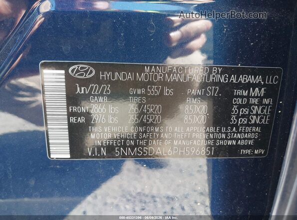 5NMS5DAL6PH596851 2023 HYUNDAI SANTA FE Blue Engine compartment view