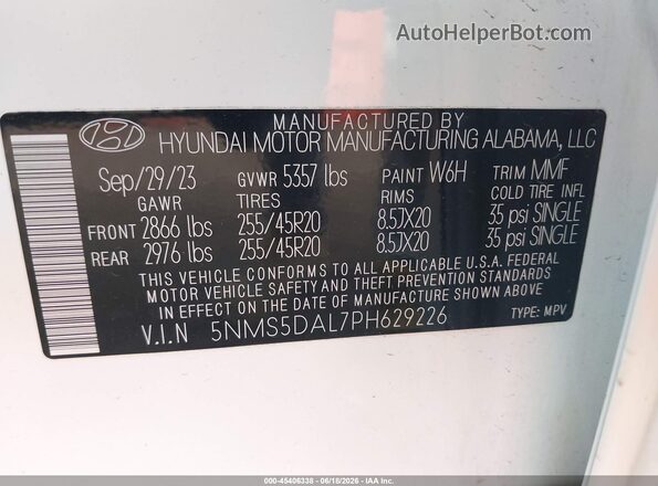 5NMS5DAL7PH629226 2023 HYUNDAI SANTA FE Белый Вид подкапотного пространства