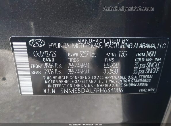5NMS5DAL7PH634006 2023 HYUNDAI SANTA FE Black Engine compartment view
