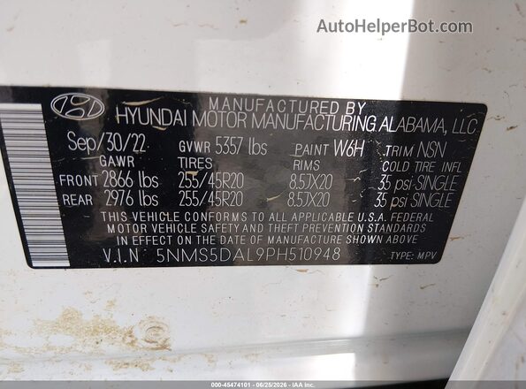 5NMS5DAL9PH510948 2023 HYUNDAI SANTA FE Белый Вид подкапотного пространства