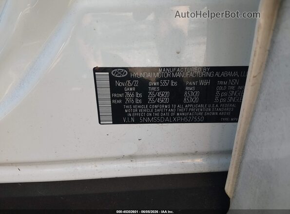5NMS5DALXPH527550 2023 HYUNDAI SANTA FE White Շարժիչի բաժամունքի տեսք