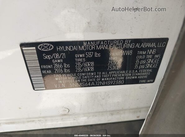 5NMS64AJ2NH392380 2022 HYUNDAI SANTA FE White ძრავის განყოფილების ხედი