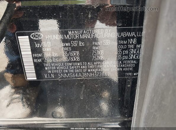 5NMS64AJ8NH372862 2022 HYUNDAI SANTA FE Black Widok komory silnika