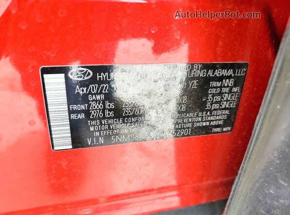 5NMS64AJ9NH452901 2022 HYUNDAI SANTA Red ძრავის განყოფილების ხედი