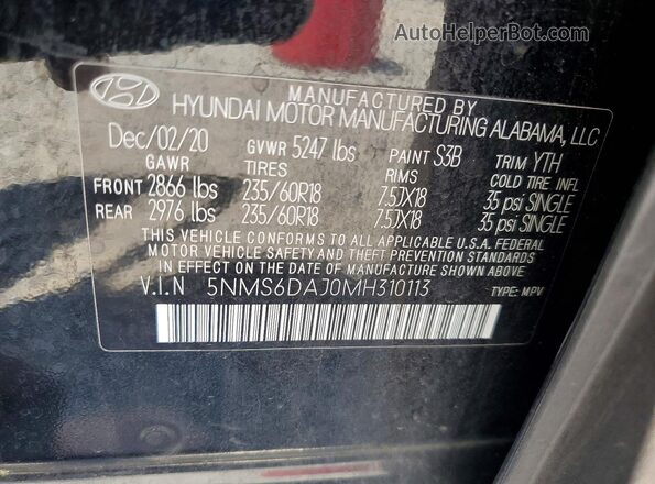 5NMS6DAJ0MH310113 2021 HYUNDAI SANTA Black VIN sticker view