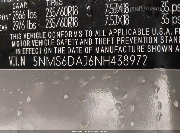 5NMS6DAJ6NH438972 2022 HYUNDAI SANTA FE Серый Вид подкапотного пространства