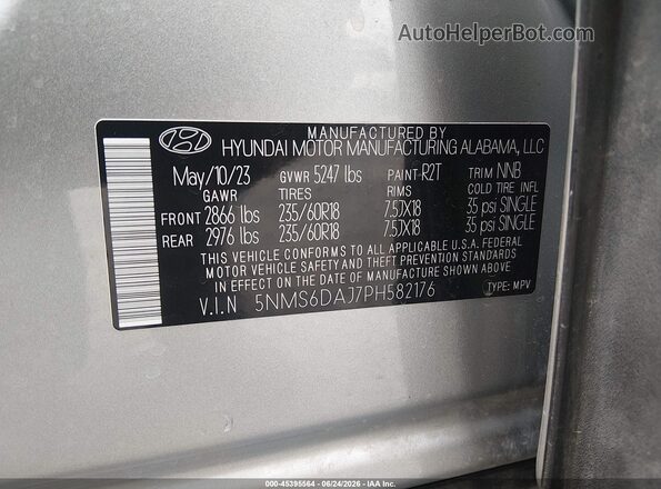 5NMS6DAJ7PH582176 2023 HYUNDAI SANTA FE Silver Vista del compartimento del motor