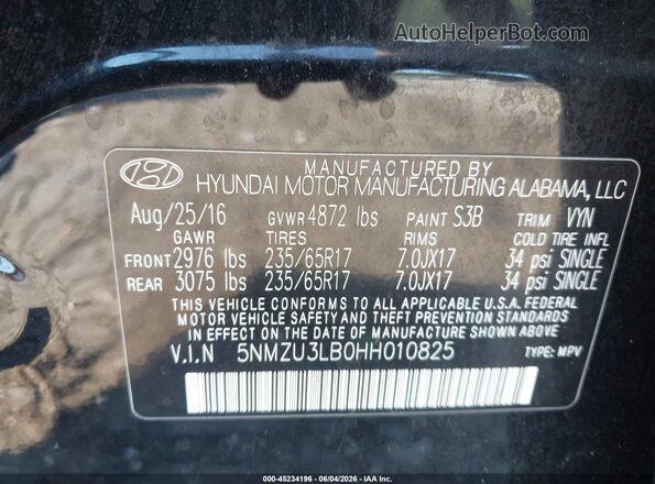 5NMZU3LB0HH010825 2017 HYUNDAI SANTA FE SPORT Черный Вид подкапотного пространства