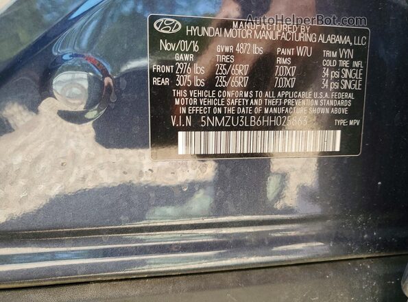 5NMZU3LB6HH025863 2017 HYUNDAI SANTA Gray VIN կոդի պիտակի տեսք