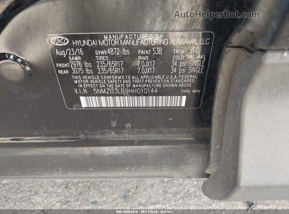 5NMZU3LB9HH010144 2017 HYUNDAI SANTA FE SPORT Black 