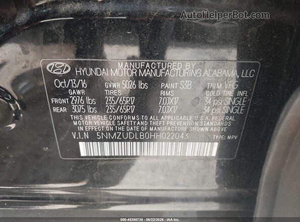 5NMZUDLB0HH022043 2017 HYUNDAI SANTA FE SPORT Black Engine compartment view