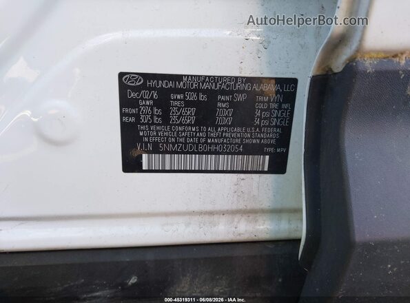 5NMZUDLB0HH032054 2017 HYUNDAI SANTA FE SPORT White Widok komory silnika