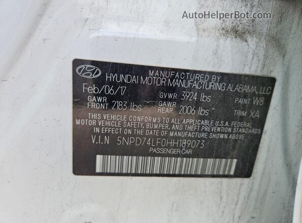 5NPD74LF0HH189073 2017 HYUNDAI ELANTRA White 