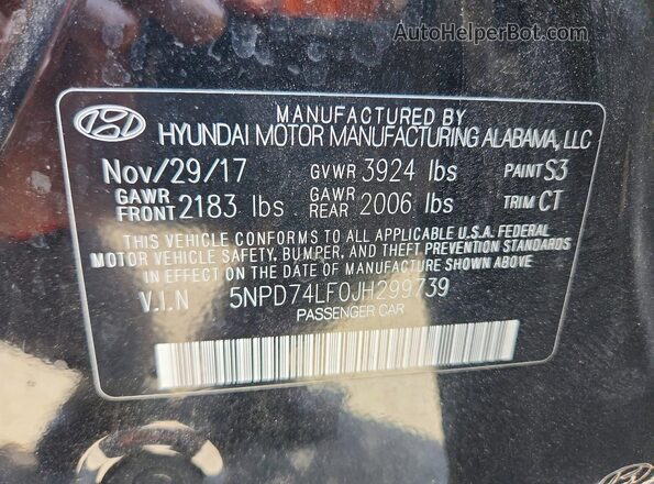 5NPD74LF0JH299739 2018 HYUNDAI ELANTRA Black Vista del compartimento del motor