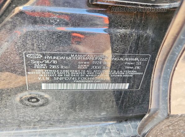 5NPD74LF0KH406628 2019 HYUNDAI ELANTRA Black Vista del compartimento del motor