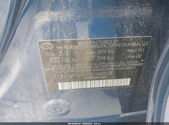 5NPD74LF0LH600528 2020 HYUNDAI ELANTRA Blue 