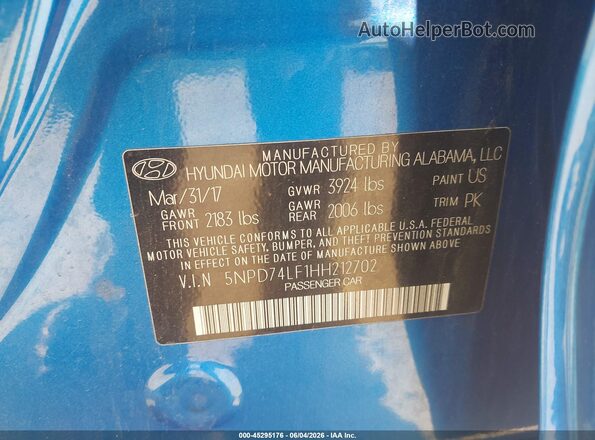 5NPD74LF1HH212702 2017 HYUNDAI ELANTRA Blue Շարժիչի բաժամունքի տեսք