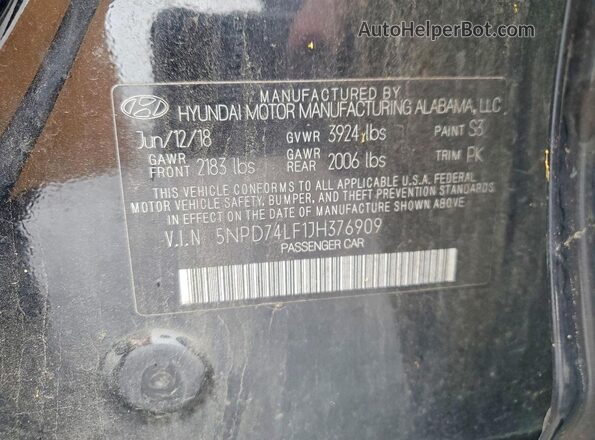 5NPD74LF1JH376909 2018 HYUNDAI ELANTRA Black 