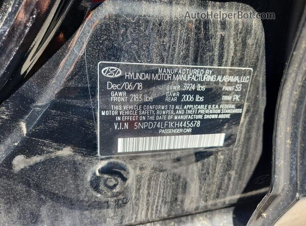 5NPD74LF1KH445678 2019 HYUNDAI ELANTRA Black 