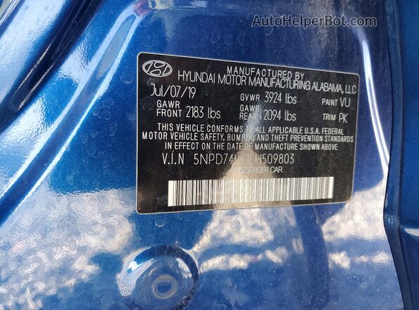 5NPD74LF1LH509803 2020 HYUNDAI ELANTRA Blue 