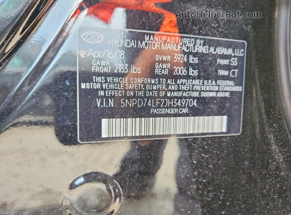 5NPD74LF2JH349704 2018 HYUNDAI ELANTRA Black Engine compartment view