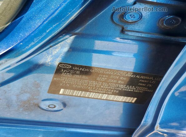 5NPD74LF2JH376496 2018 HYUNDAI ELANTRA Blue Vista del compartimento del motor