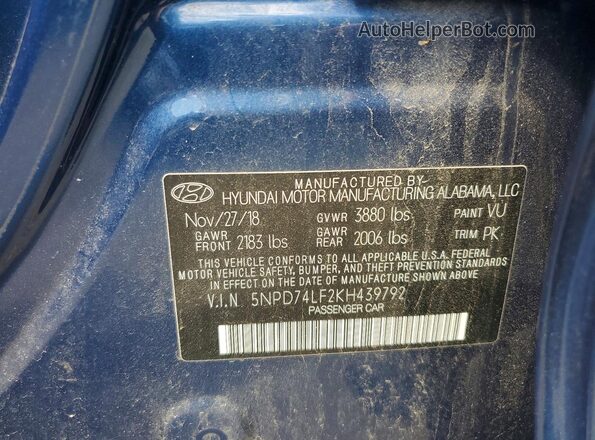 5NPD74LF2KH439792 2019 HYUNDAI ELANTRA Blue Շարժիչի բաժամունքի տեսք