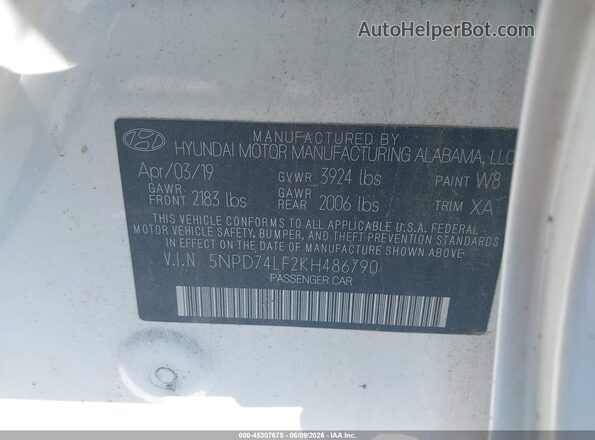 5NPD74LF2KH486790 2019 HYUNDAI ELANTRA White Engine compartment view