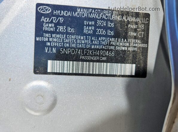 5NPD74LF2KH490466 2019 HYUNDAI ELANTRA Silver Շարժիչի բաժամունքի տեսք
