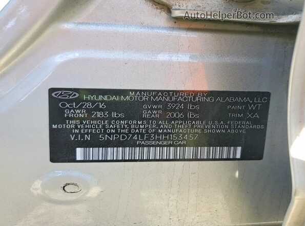 5NPD74LF3HH153457 2017 HYUNDAI ELANTRA Silver Engine compartment view