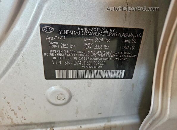 5NPD74LF3JH219155 2018 HYUNDAI ELANTRA Silver Vista del compartimento del motor