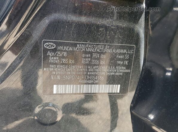 5NPD74LF3JH354586 2018 HYUNDAI ELANTRA Black 