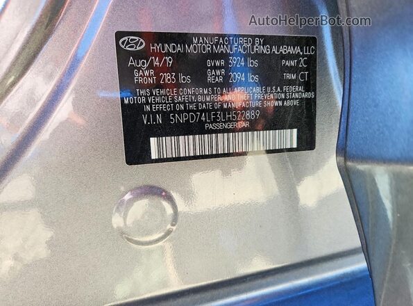 5NPD74LF3LH522889 2020 HYUNDAI ELANTRA Gray 