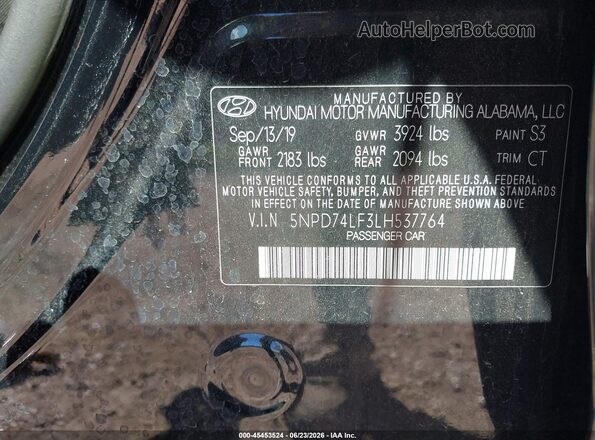 5NPD74LF3LH537764 2020 HYUNDAI ELANTRA Black Вид підкапотного простору
