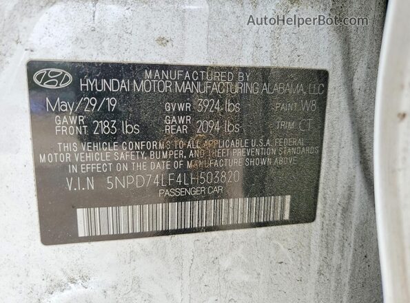 5NPD74LF4LH503820 2020 HYUNDAI ELANTRA White ძრავის განყოფილების ხედი