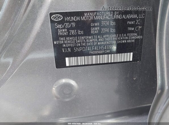 5NPD74LF4LH541192 2020 HYUNDAI ELANTRA Серый Вид подкапотного пространства
