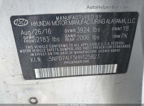 5NPD74LF5HH125823 2017 HYUNDAI ELANTRA Silver Вид підкапотного простору